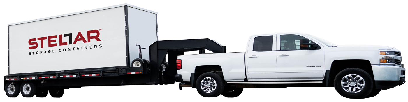 Portable Storage Container on back of truck
