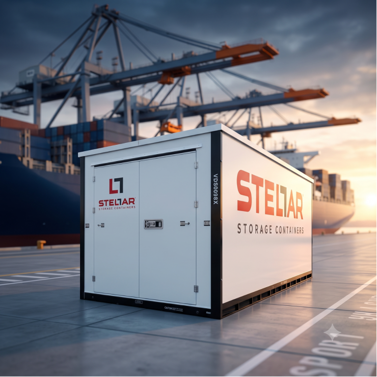 Stellar container at a shipping port